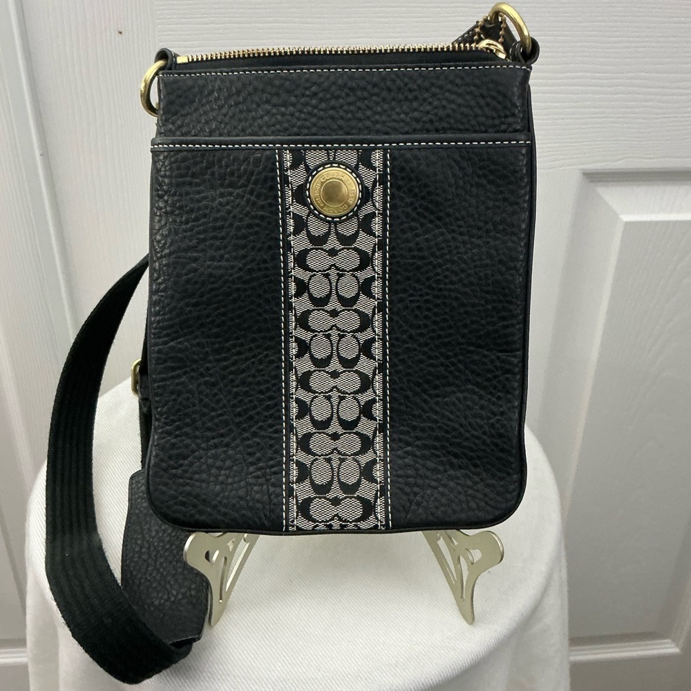 Coach Signature Black Leather Crossbody Bag 7”x 8.5”